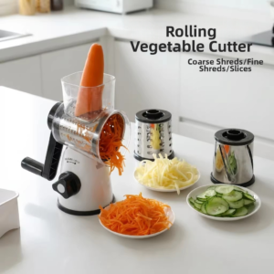 Multifunctional Rotary Vegetable Slicer & Grater – Manual Kitchen Cutter for Slicing, Shredding & Grating Potatoes, Cucumbers, Carrots and More