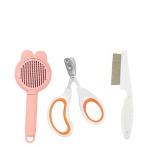 Pet Grooming Kit – Cat & Dog Flea Comb, Hair Removal Brush & Nail Trimmer – 3-in-1 Grooming Set for Cats and Dogs